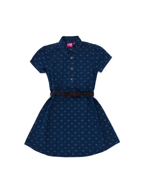 

UNDER FOURTEEN ONLY Girls Blue Printed Shirt Dress