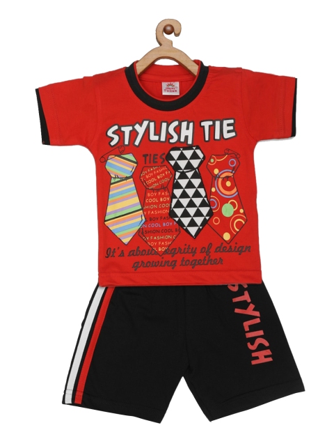 

JBN Creation Boys Red & Black Printed T-shirt with Shorts