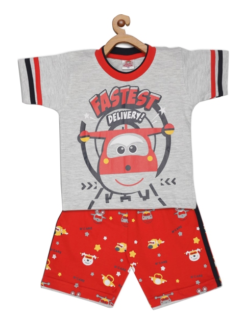 

JBN Creation Boys Grey & Red Printed T-shirt with Shorts