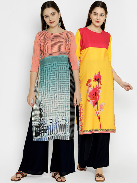 

7Threads Pack of 2 Printed Crepe Kurta, Multi