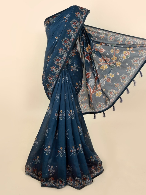 

Pothys Blue Printed Cotton Blend Saree