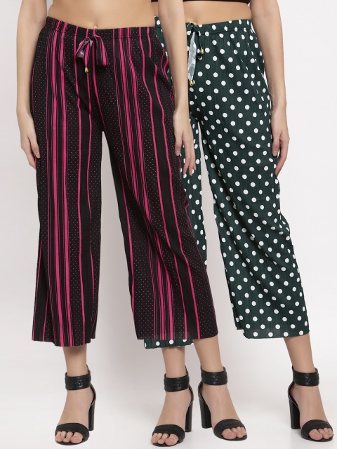 

KLOTTHE Women Pack of 2 White & Black Striped Wide Leg Palazzos