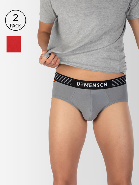 

DAMENSCH Men Pack Of 2 Solid Deodorizing Basic Briefs DAM-CTS-B-DRG-TYR-PACK-2-MIX, Grey