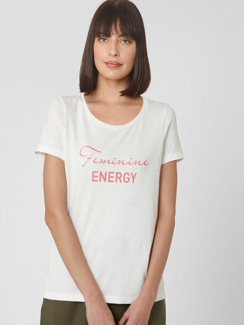 

Vero Moda Women White Printed Round Neck T-shirt