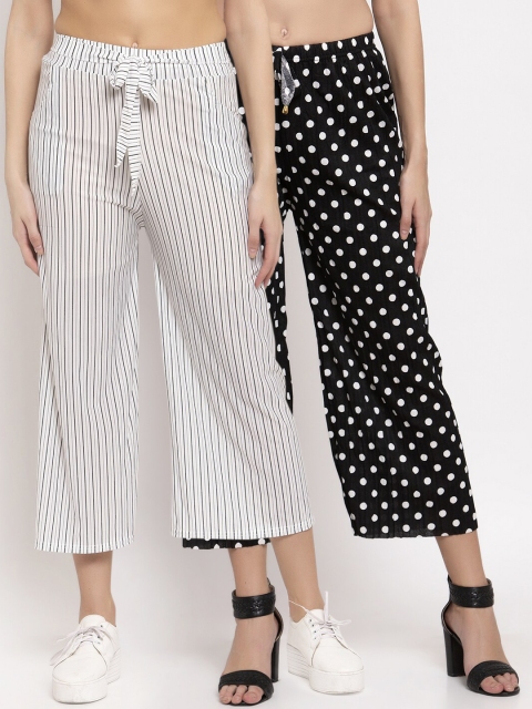 

KLOTTHE Women Pack Of 2 Printed Wide Leg Palazzos, Black