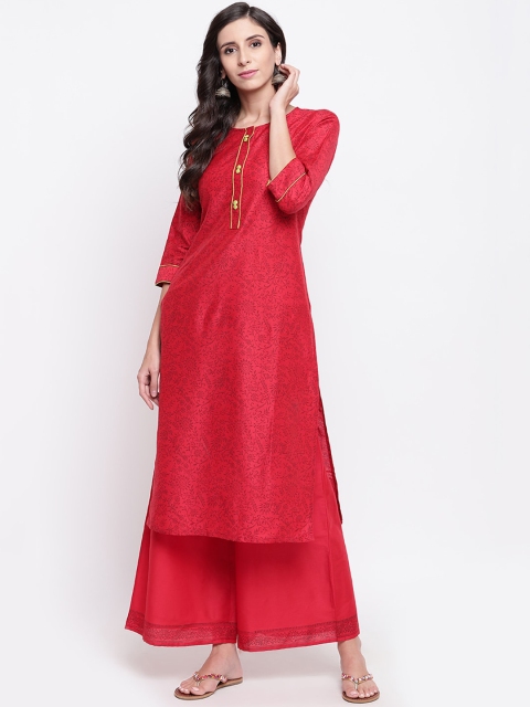 

Shakumbhari Women Red Self Design Kurti with Palazzos