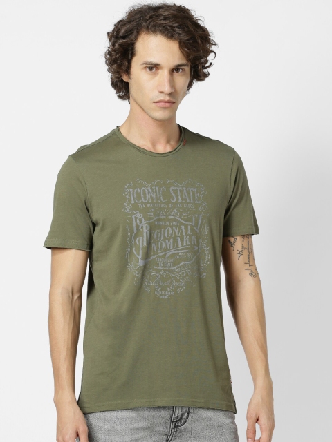 

Celio Men Olive Green Printed Round Neck T-shirt