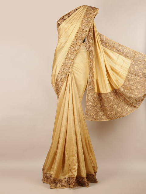 

Pothys Cream-Coloured Solid Art Silk Saree