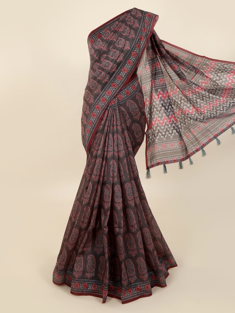 

Pothys Grey Cotton Blend Printed Chanderi Saree