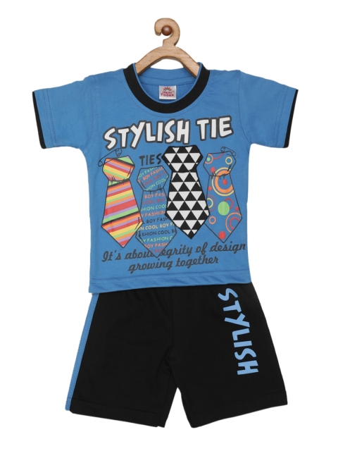 

JBN Creation Boys Navy Blue & Black Printed T-shirt with Shorts Set