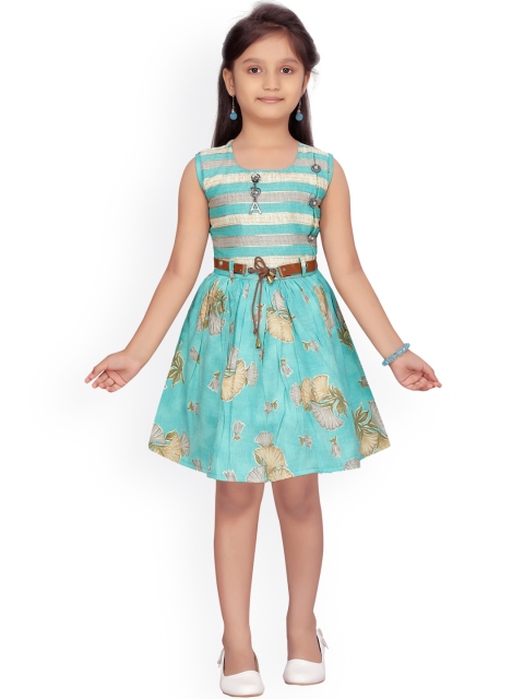 

Aarika Girls Green Printed Fit and Flare Dress