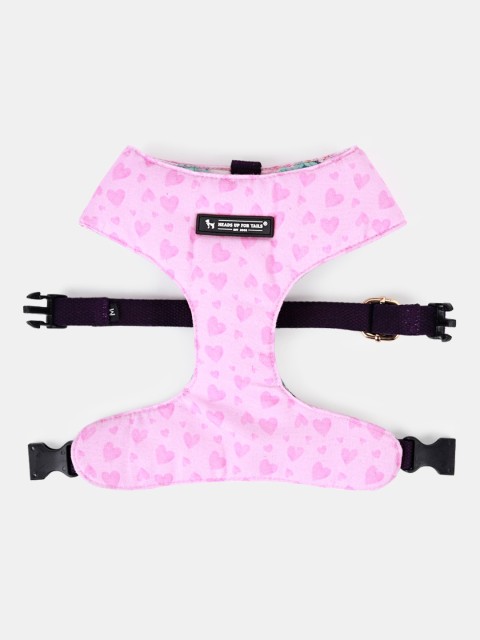 

Heads Up For Tails Pink & Green Hearts & Rose Reversible Harness For Dogs