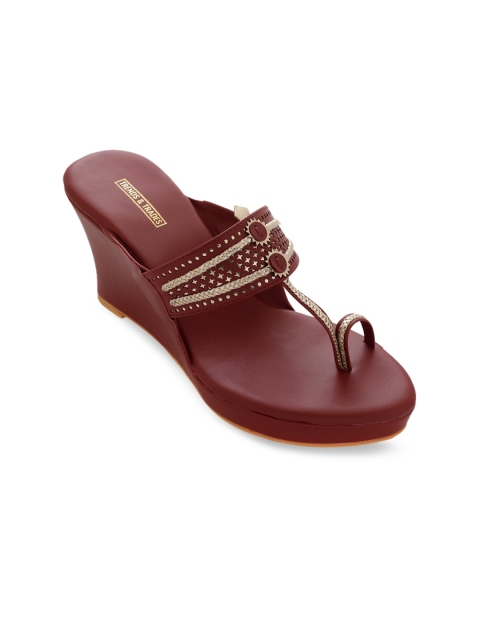 

TRENDS & TRADES Women Maroon Embellished Sandals