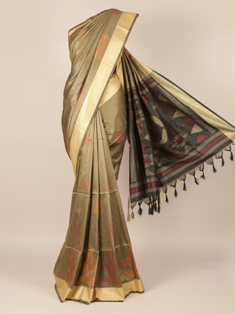 

Pothys Olive Green Solid Jute Silk Saree