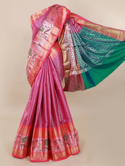 

Pothys Magenta & Green Tissue Woven Design Saree