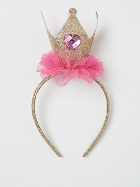 

H&M Girls Gold-toned & Pink Embellished Crown-detail Alice Band