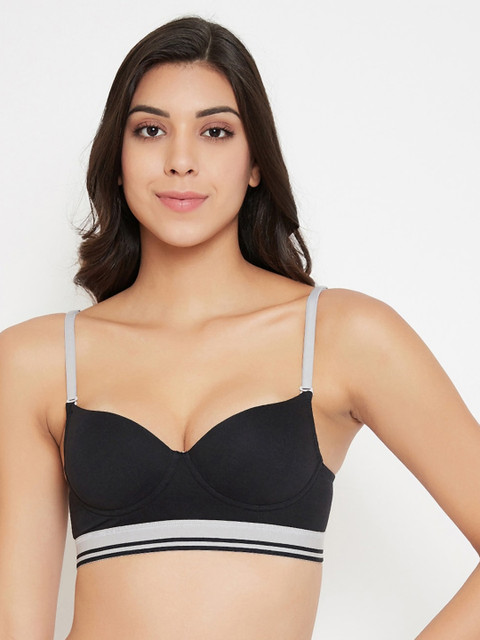 

C9 AIRWEAR Black & Grey Colourblocked Non-Wired Lightly Padded T-shirt Bra P2609_JetBlack
