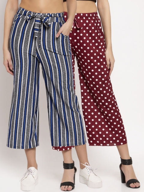 

KLOTTHE Women Pack of 2 Brown & Blue Printed Wide Leg Palazzos