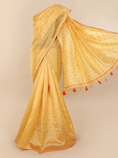 

Pothys Cream-Coloured Embellished Cotton Blend Saree