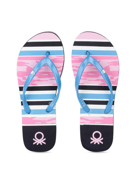 

United Colors of Benetton Women Pink & Blue Colourblocked Thong Flip-Flops