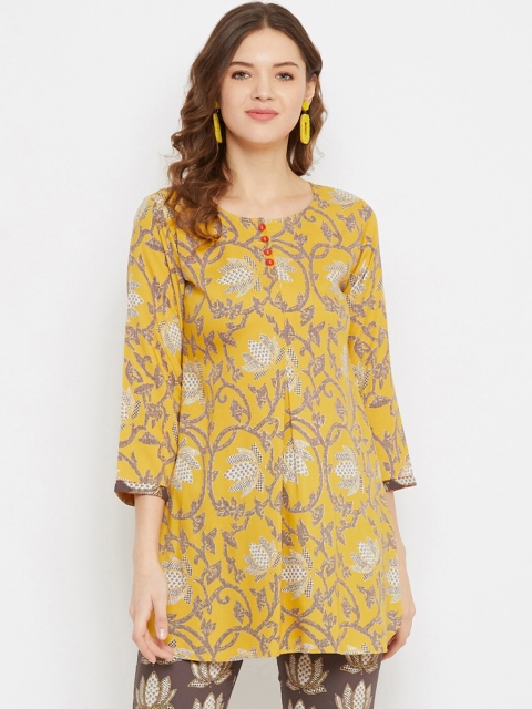 

Tissu Women Mustard Yellow & Beige Printed Straight Kurti