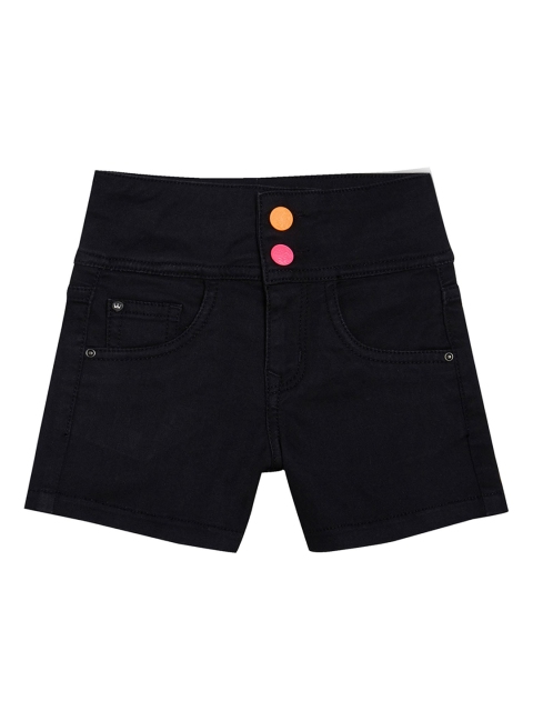 

VITAMINS Girls Navy Blue Solid Regular Fit Denim Shorts