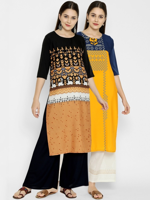 

7Threads Women Multicoloured Ethnic Motifs Printed Crepe Kurta Pack of 2, Multi