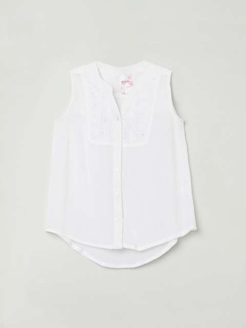 

max Girls White Solid Mandarin Collar Top
