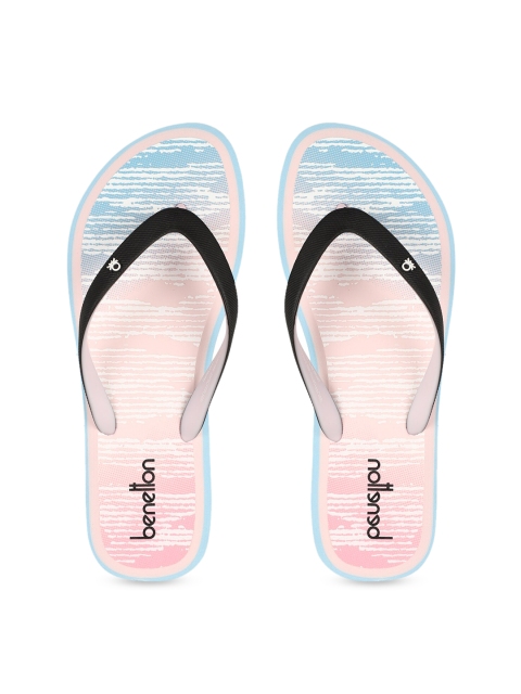 

United Colors of Benetton Women Pink & Blue Solid Thong Flip-Flops