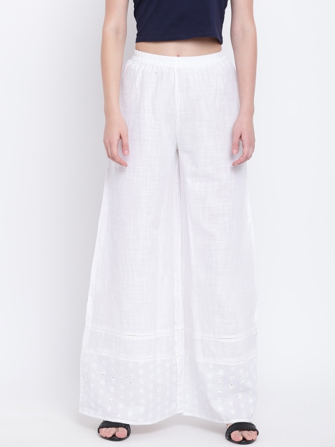 

Shakumbhari Women White Schiffli Hem Design Wide-Leg Palazzos