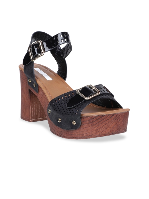 

ELLE Women Black Woven Design Block Heels