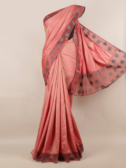 

Pothys Peach-Coloured Solid Art Silk Saree