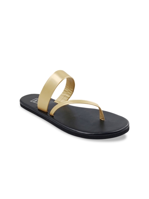 

POSTCARD Women Gold-Toned Solid Open Toe Flats