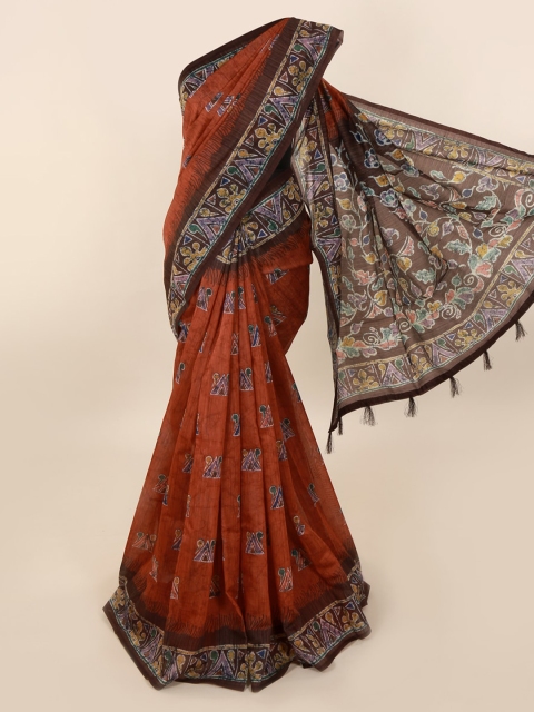 

Pothys Brown Cotton Blend Printed Chanderi Saree
