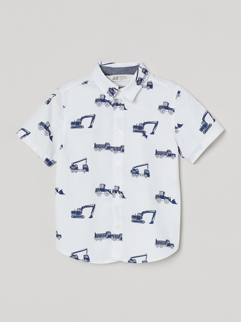 

H&M Boys White & Blue Printed Cotton Shirt