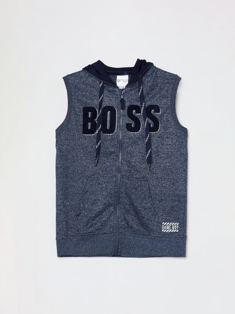 

max Boys Grey Self Design Henley Neck T-shirt