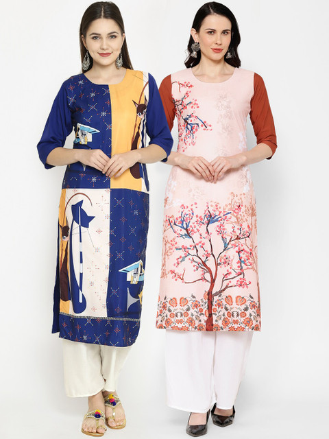 

7Threads Pack Of 2 Printed Crepe Kurtas, Multi