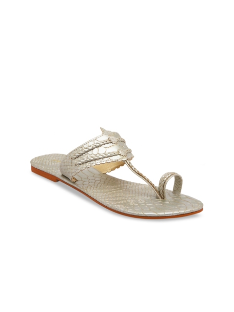 

ERIDANI Women Gold-Toned Embellished T-Strap Flats