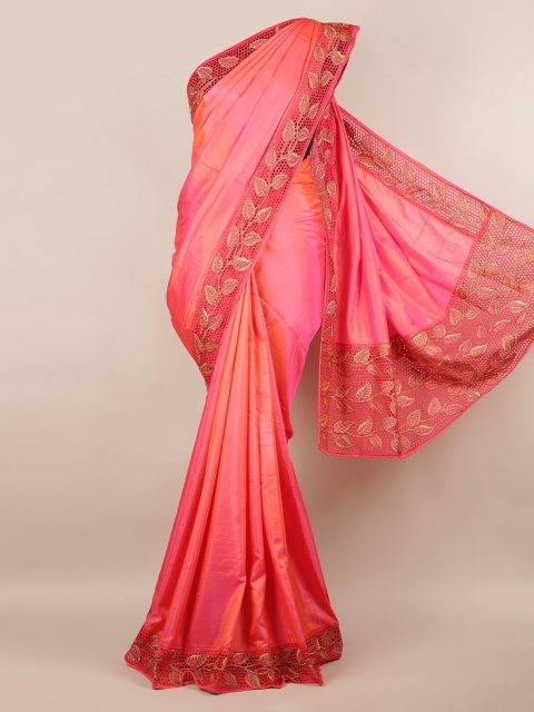 

Pothys Pink Solid Art Silk Saree With Embroidered Border