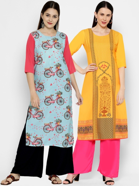 

7Threads Women Pack Of 2 Multicoloured Quirky Printed Crepe Kurtas, Multi