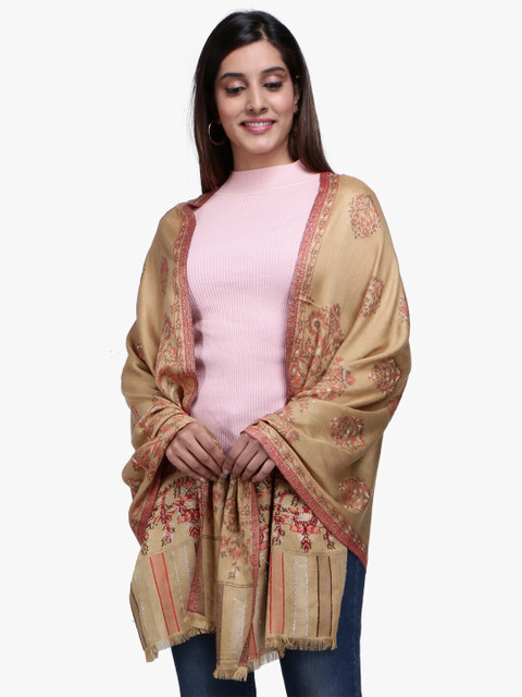 

Scarves & Glitters Women Beige & Red Woven Design Stole