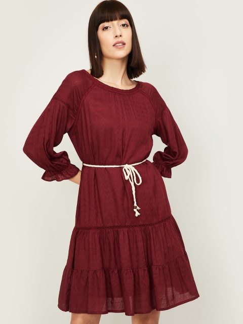 

Fame Forever by Lifestyle Women Burgundy Solid Drop-Waist Dress
