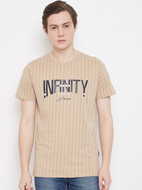 

Octave Men Khaki Striped Round Neck T-shirt