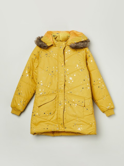 

max Girls Yellow Printed Parka Jacket