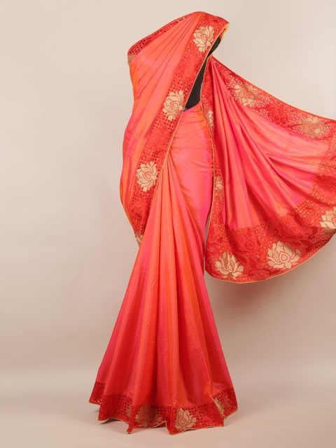

Pothys Orange Solid Art Silk Saree With Embroidered Border