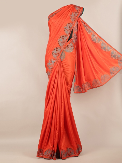 

Pothys Orange Solid Art Silk Saree