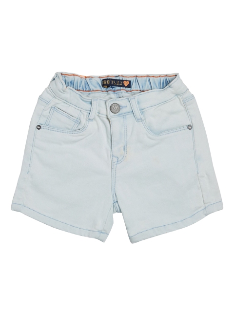 

VITAMINS Girls Blue Solid Regular Fit Denim Shorts