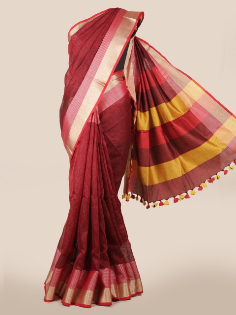 

Pothys Maroon Solid Linen Blend Saree