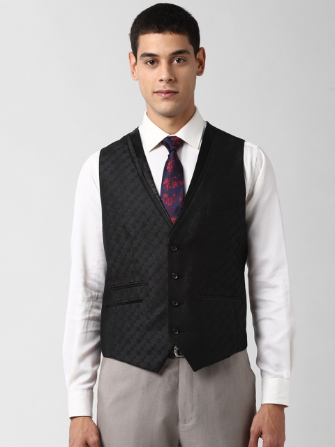 

Peter England Men Black Woven Design Single-Breasted Waistcoat