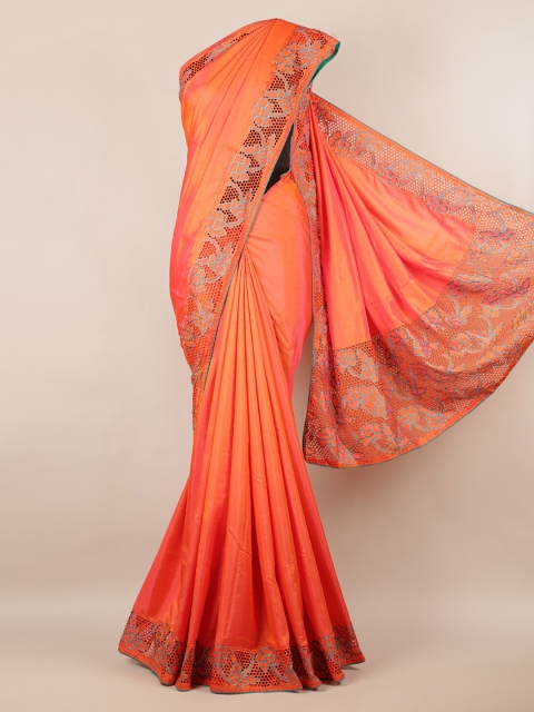 

Pothys Orange & Turquoise Blue Art Silk Solid Saree